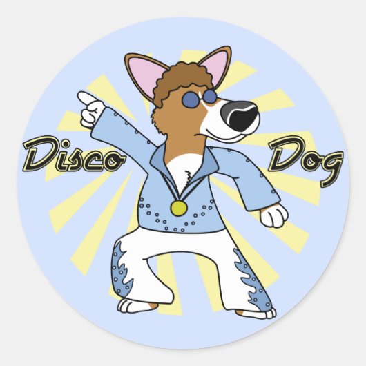 Disco Pembroke Welsh Corgi Ronde Sticker (Voorkant)