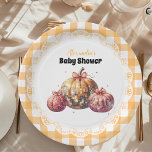 Disco Pumpkin Patch Baby shower Papieren Bordje<br><div class="desc">Vier uw baby shower met een vleugje glamour en herfstwarmte met behulp van onze Disco Pumpkin Patch Baby shower Paper Borden. Deze papieren borden zijn ideaal voor het serveren van lekkere lekkernijen tijdens uw feestelijke evenement en combineren de levendige energie van een disco-thema met het gezellige, rustieke gevoel van een...</div>
