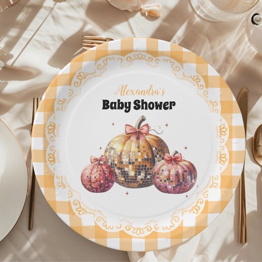 Disco Pumpkin Patch Baby shower Papieren Bordje