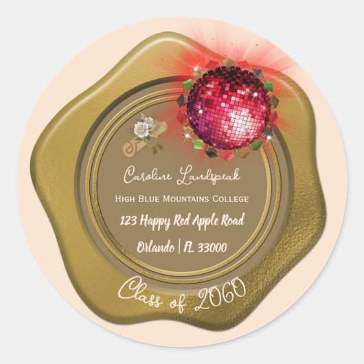 Disco Red Ball & Floral Afstudeerder Diploma Ronde Sticker (Voorkant)