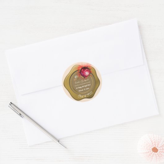 Disco Red Ball & Floral Afstudeerder Diploma Ronde Sticker (Envelop)