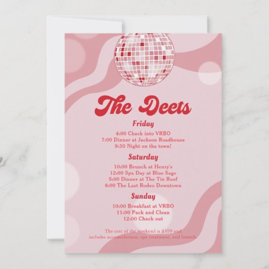 Disco Retro 70s Bachelorette Weekend Route Kaart (Achterkant)