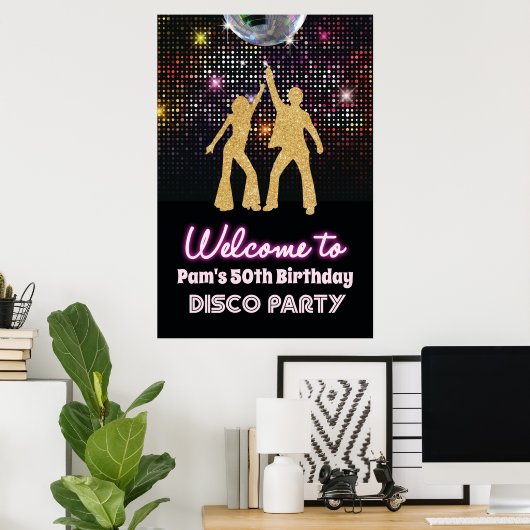 Disco Retro 70s Party Welkomstbord Poster (Thuiskantoor)