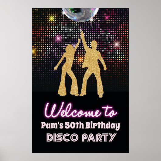 Disco Retro 70s Party Welkomstbord Poster (Voorkant)