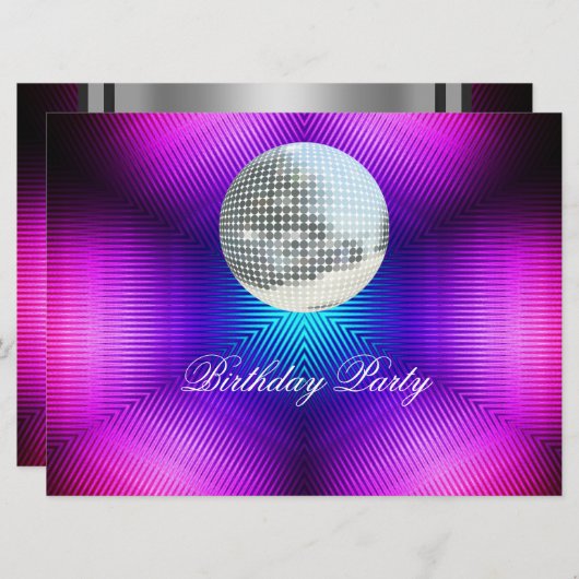 Disco Retro Birthday Party Invitation Kaart (Voorkant / Achterkant)