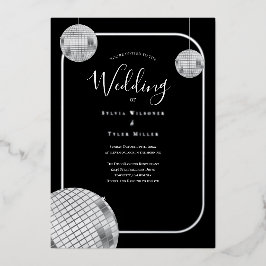 Disco Retro Black Silver Wedding Folie Uitnodiging