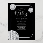 Disco Retro Black Silver Wedding Folie Uitnodiging (Voorkant)