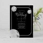 Disco Retro Black Silver Wedding Folie Uitnodiging (Staand Voorkant)