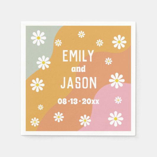 Disco Retro bruiloft cocktail servetten (Voorkant)