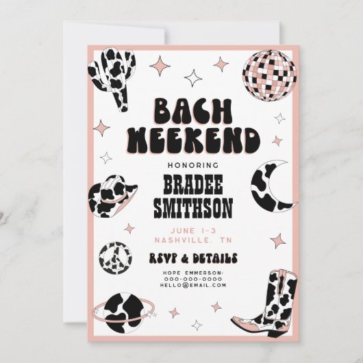 Disco Retro Cowgirl Bachelorette Rodeo Nashville Kaart (Voorkant)