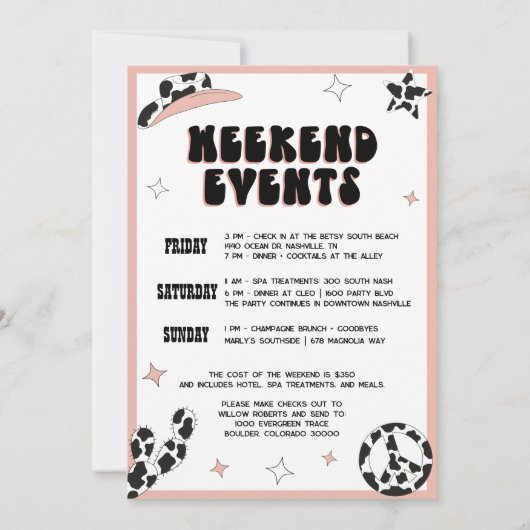 Disco Retro Cowgirl Bachelorette Rodeo Nashville Kaart (Achterkant)