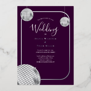 Disco Retro Paarse Silver Wedding Folie Uitnodiging