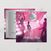 Disco Retro Pink Birthday Party Invitation Kaart (Voorkant / Achterkant)