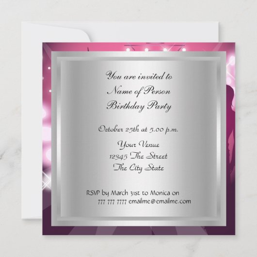 Disco Retro Pink Birthday Party Invitation Kaart (Achterkant)