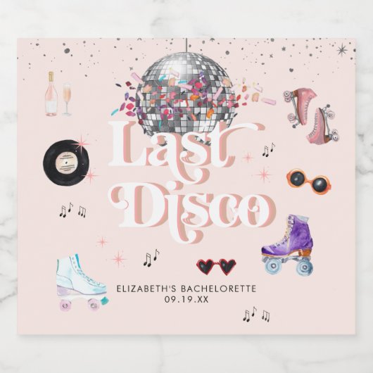 Disco Retro Roller Skating | Bachelorette Sparkling Wijnetiket (Enkel label)