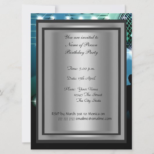 Disco Retro Verjaardagsfeest Uitnodiging (Achterkant)