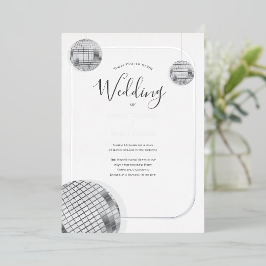 Disco Retro Wedding Folie Uitnodiging (Staand Voorkant)