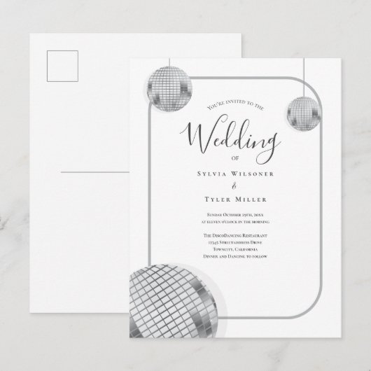 Disco Retro Wedding Uitnodiging Briefkaart (Voorkant / Achterkant)