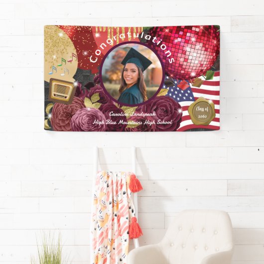 Disco Rode Bal, USA Vlag Welkom Spandoek (Insitu)