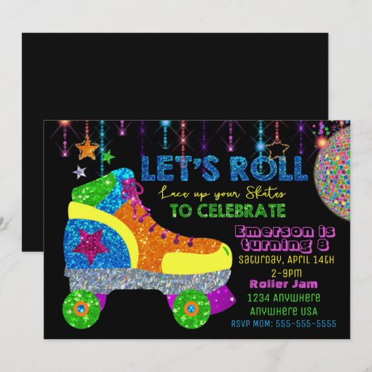 Disco Roller Schaats Feest, Schaatsen, glitters Kaart (Voorkant / Achterkant)