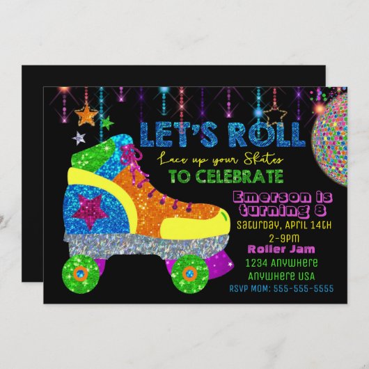 Disco Roller Schaatsfeest, Schaatsen, glitters Kaart (Voorkant / Achterkant)