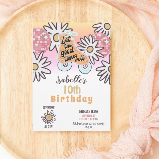 Disco Roller Skating Girls Birthday Party Kaart