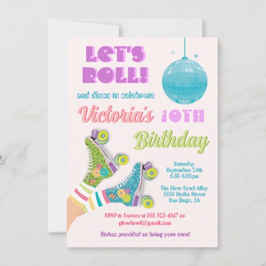 Disco Roller Stake Retro Glitter Hippie Birthday Kaart (Voorkant)