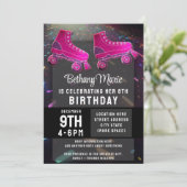 Disco Rollerskating Verjaardag Glitter Roller Scha Kaart (Staand voorkant)