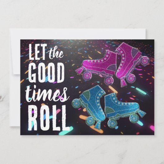 Disco Rollerskating Wedding Glitter Roller Schaats Kaart (Achterkant)