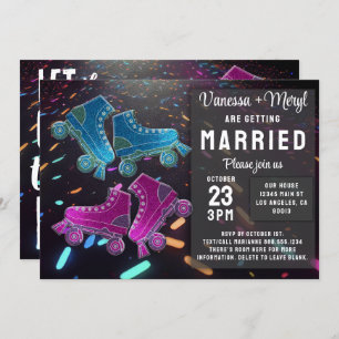 Disco Rollerskating Wedding Glitter Roller Schaats Kaart