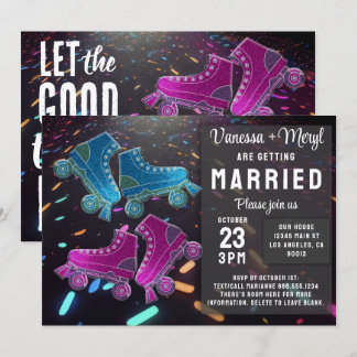 Disco Rollerskating Wedding Glitter Roller Schaats Kaart