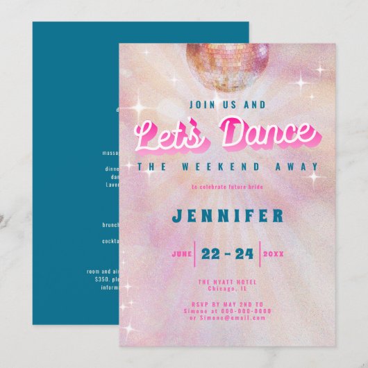 Disco roze Blauwgroen Retro Dance Bachelorette Wee Kaart (Voorkant / Achterkant)