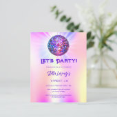 Disco roze holografische Sweet 16 uitnodiging (Staand voorkant)