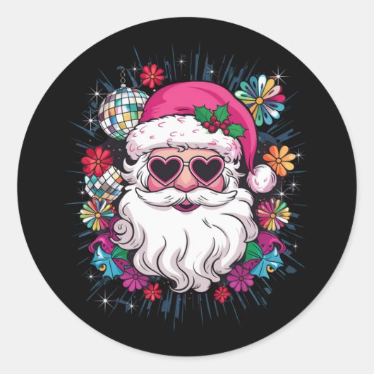 Disco Roze Kerstman Grappig Kerstfeest Ronde Sticker (Voorkant)
