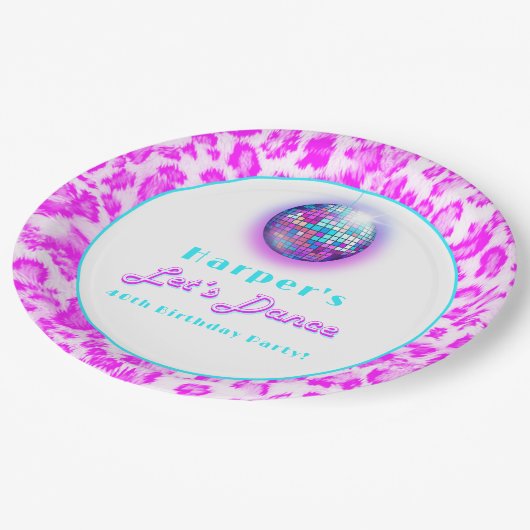 Disco roze luipaard print retro dans verjaardag papieren bordje (Gekanteld)