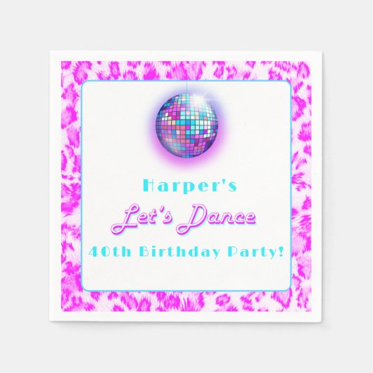 Disco roze luipaard print retro dans verjaardag servet (Voorkant)