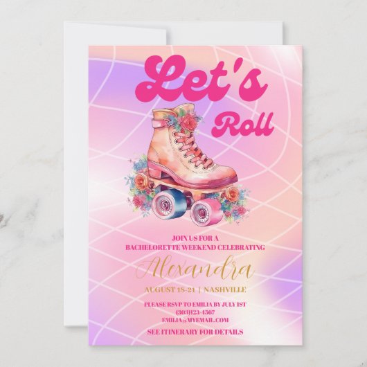 Disco Roze Retro Roller Schaatsen Bachelorette Ond Kaart (Voorkant)