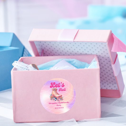 Disco Roze Retro Roller Schaatsen Bachelorette Ond Ronde Sticker