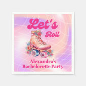 Disco Roze Retro Roller Schaatsen Bachelorette Ond Servet (Voorkant)