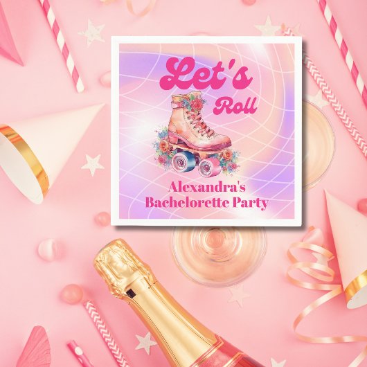 Disco Roze Retro Roller Schaatsen Bachelorette Ond Servet