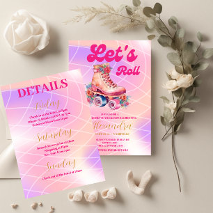 Disco Roze Retro Roller Skate Bachelorette Feest Kaart