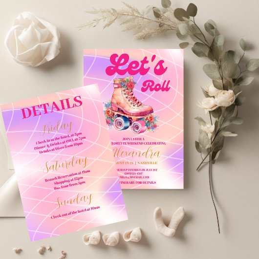 Disco Roze Retro Roller Skate Bachelorette Feest Kaart