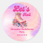 Disco Roze Retro Rolschaatsen  Meisjesuitje Ronde Sticker (Voorkant)