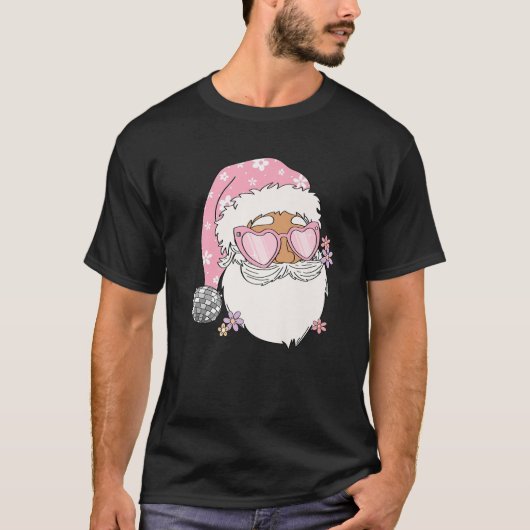 Disco Santa Claus Roze Kerstmis Roze Santa Floral T-shirt (Voorkant)