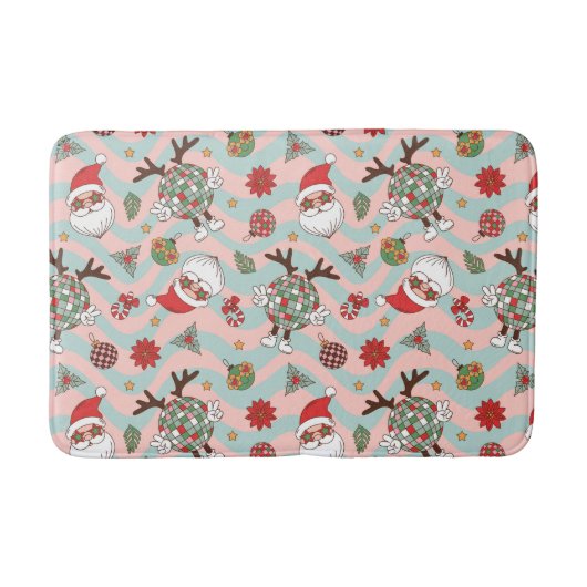 Disco Santa en rendier vakantiepatroon Badmat (Voorkant)