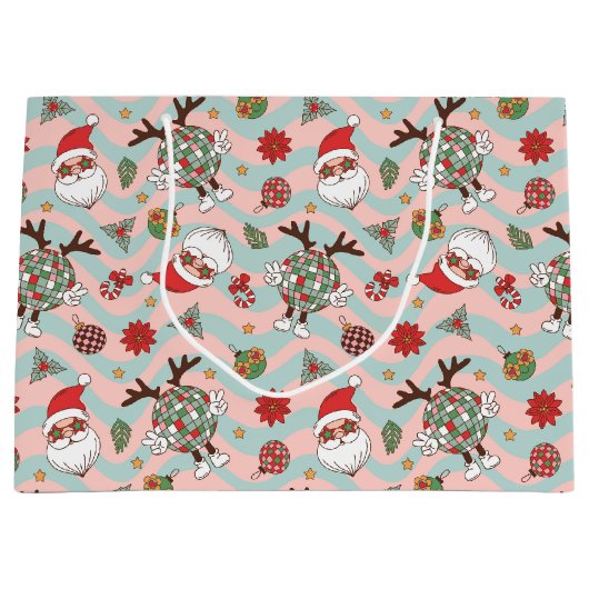Disco Santa en rendier vakantiepatroon Groot Cadeauzakje (Voorkant)