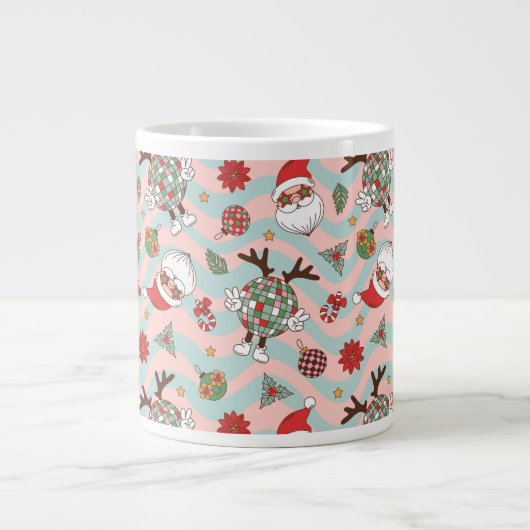 Disco Santa en rendier vakantiepatroon Grote Koffiekop (Voorkant)