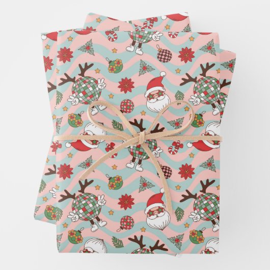 Disco Santa en rendier vakantiepatroon Inpakpapier Vel (In situ)