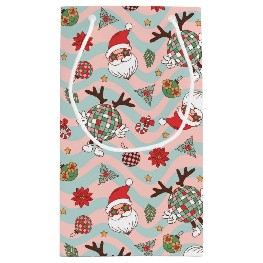 Disco Santa en rendier vakantiepatroon Klein Cadeauzakje (Achterkant)