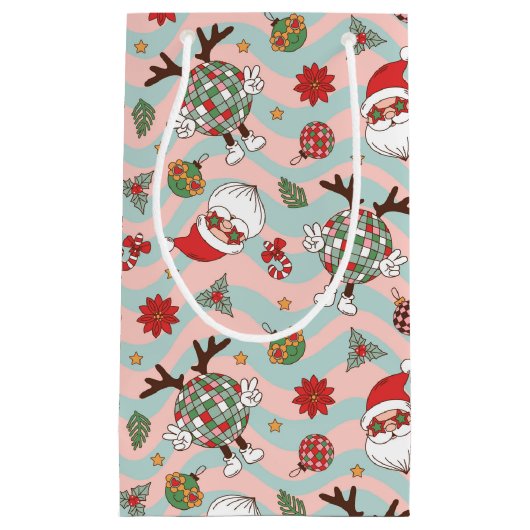 Disco Santa en rendier vakantiepatroon Klein Cadeauzakje (Voorkant)